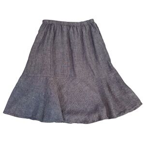 Flax Small Gray Linen Knee Length Skirt Lagenlook Pullon Flared Cottagecore Boho